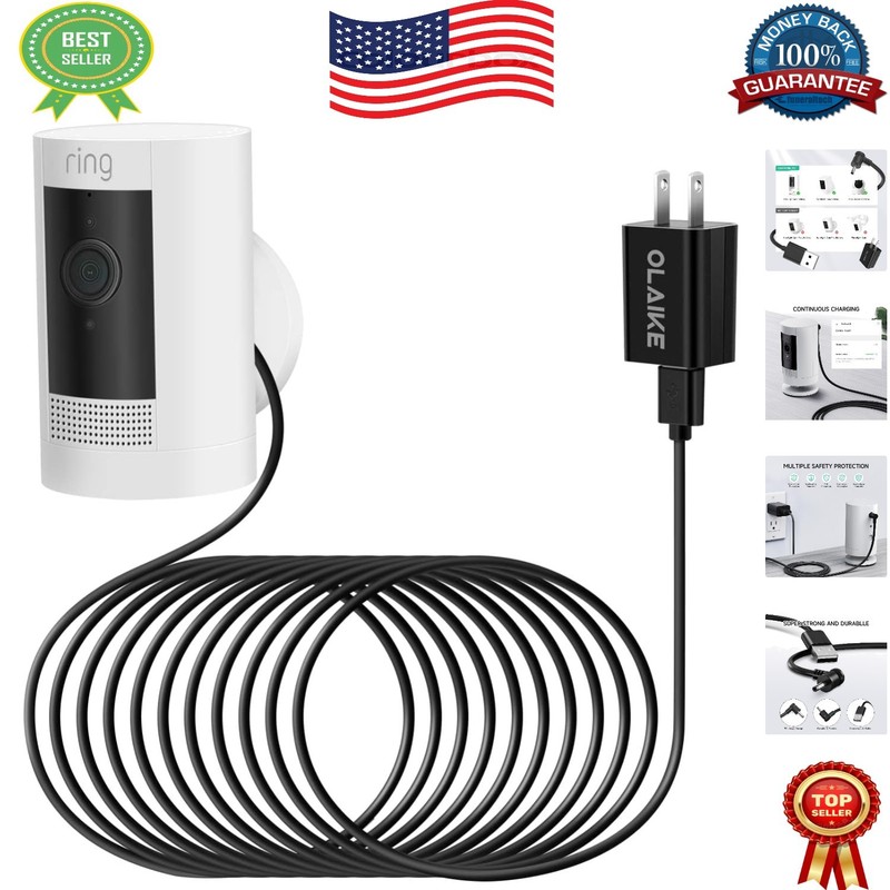 Weatherproof 5m/16ft Power Adapter for Ring Stick Up Cam - Hassle-Free Charging