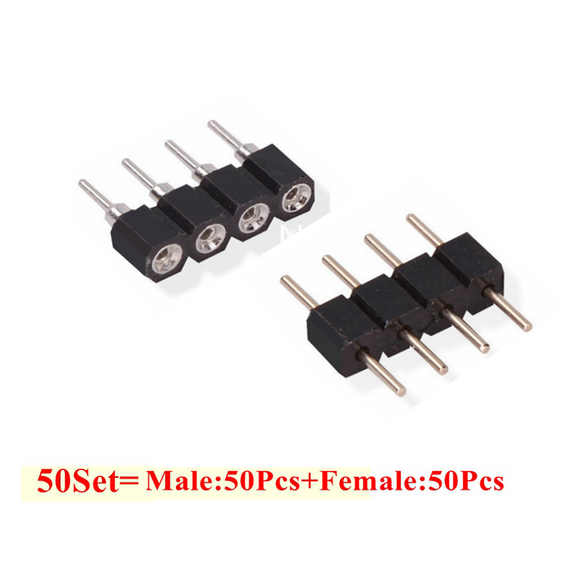 50set/lot 4pin RGB connector, 4pin needle, Male and Female type 4pin For strip