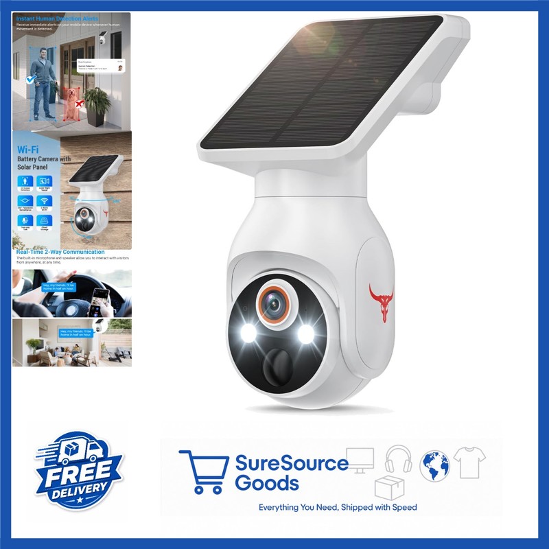 Wireless 1080p Security Camera with Color Night Vision, Solar Panel, 2-Way Audio