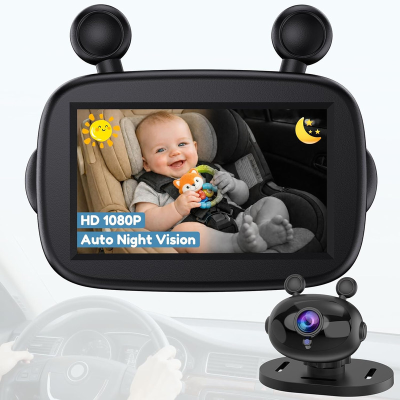 HD 1080P Day& Night Vision Car Seat Camera – Easy to Install 150° Wide Angle Bab