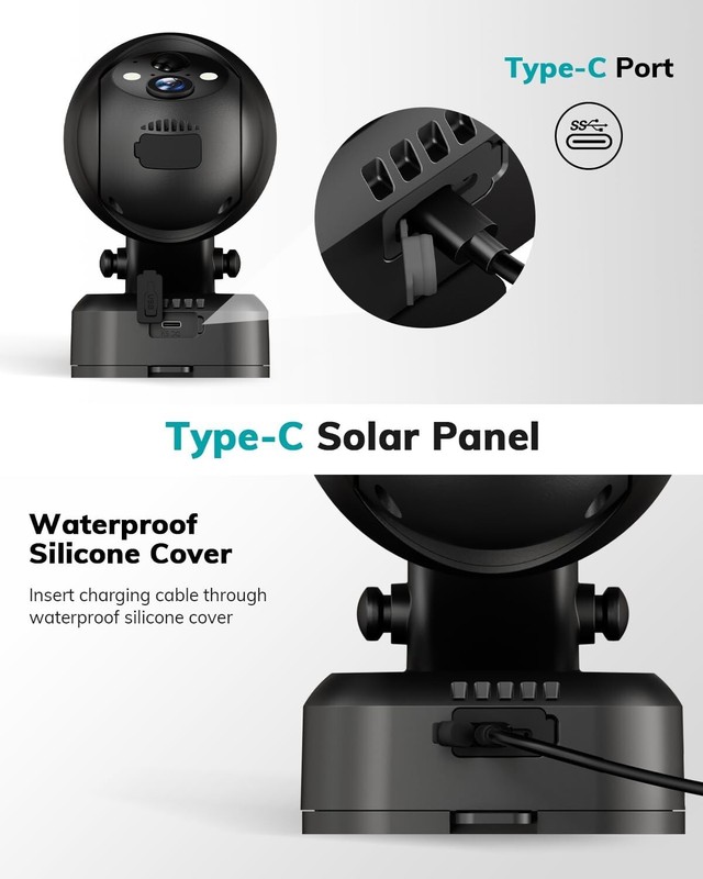 ZUMIMALL 3W Waterproof Solar Panel for Wireless Security Cameras (Type C Port) gallery