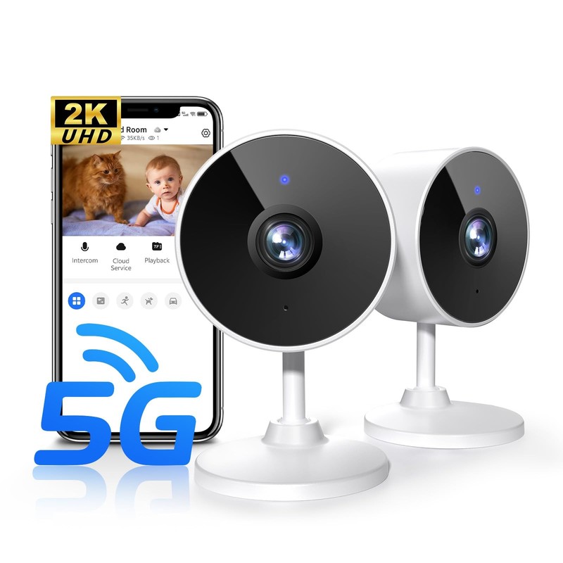[5G & 2.4G] 2K Indoor Security Cameras for Home Security, AI Voice Change for…