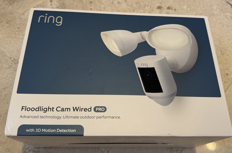 NEW Ring Floodlight Cam Wired Pro w/ Birds Eye View 3D Motion Detection White