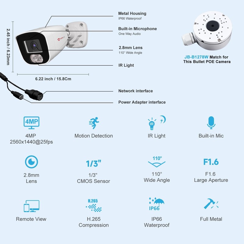 4MP PoE Security IP Bullet Camera with Microphone/Audio Outdoor gallery