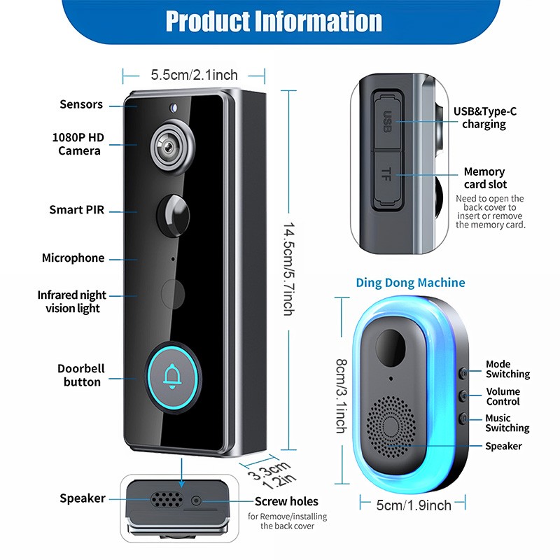 Video Doorbell Camera with Chime WiFi Night Vision Motion Detection Bell gallery