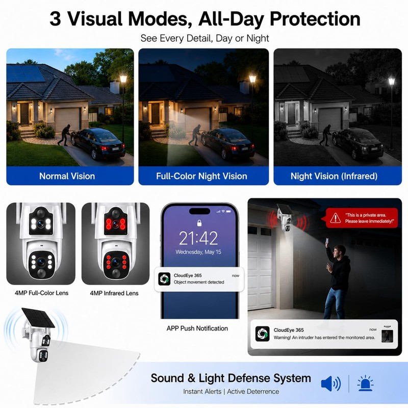 Camcamp Solar Security Cameras Wireless Outdoor, 4-Camera System with 8-Scree... gallery