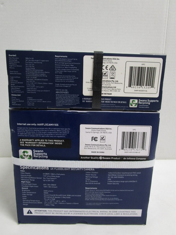 SWANN 4K FLOODLIGHT SECURITY CAM WHITE & SWANNBUDDY VIDEO DOORBELL NEW SEALED! gallery