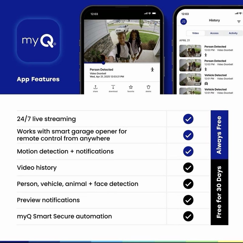 myQ Video Doorbell 2K Camera, Battery/ Wired, Color Night Vision, Live View gallery