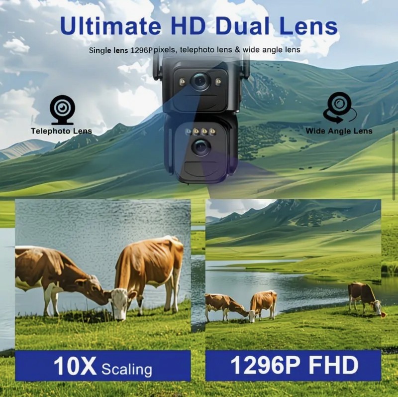 10x Zoom Security Camera, 360° Degrees Wireless HD Night-Vision Solar-Powered gallery