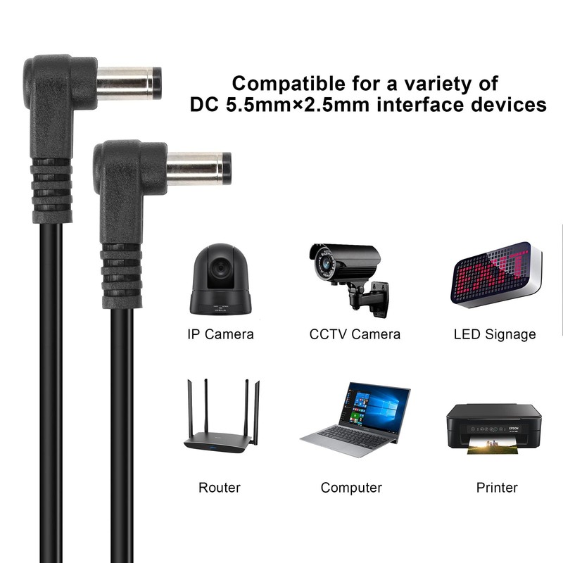 GINTOOYUN DC Power Extension Cable 5.5MM x 2.5MM 90 Degree Male to Black gallery