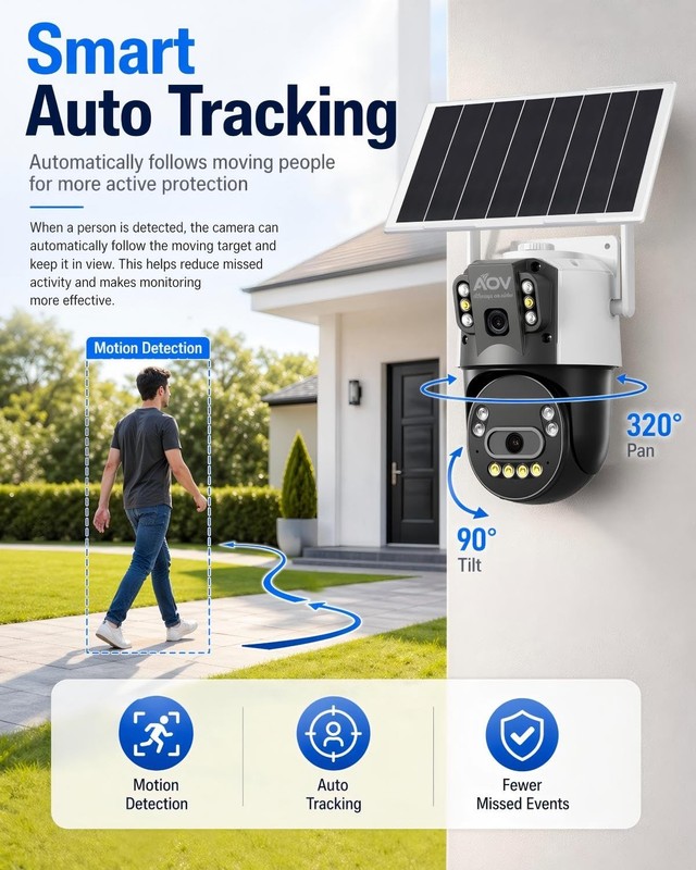 Solar AOV Dual Lens PTZ Security Camera, 6MP(3MP+3MP) Outdoor WiFi Camera, 8W... gallery