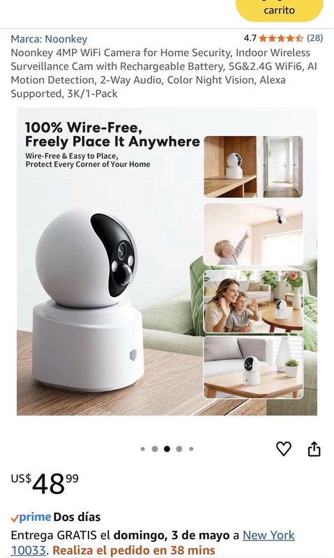 Noonkey 4MP WiFi Indoor Camera, Alexa, Battery, AI Motion, Night Vision gallery