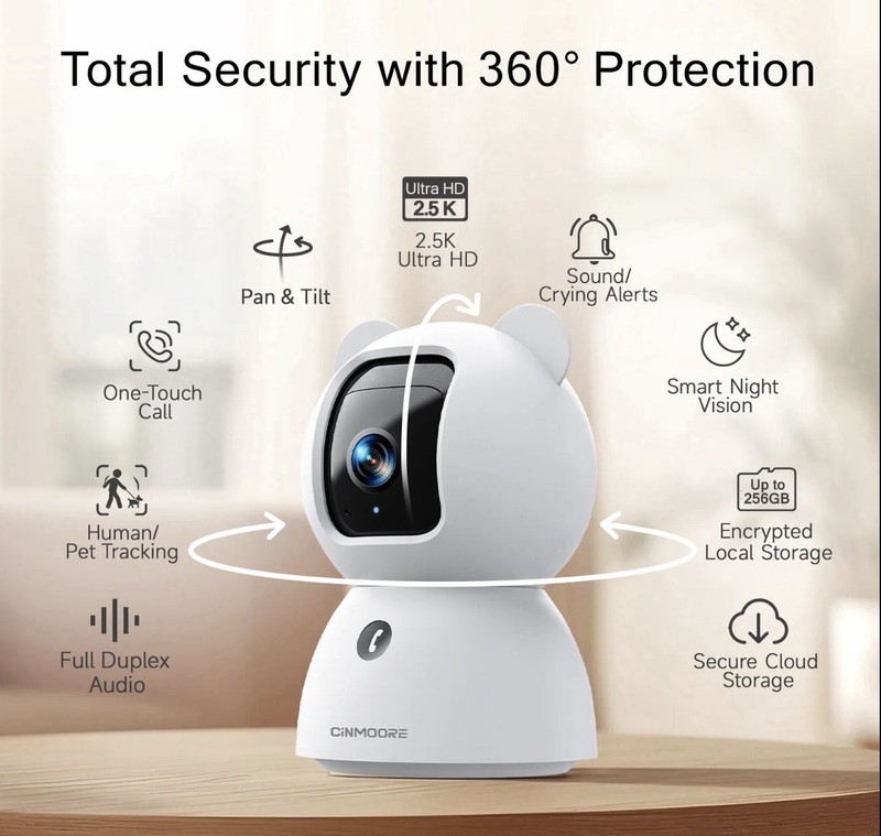 2.5K Security Camera Indoor, Non-Subscription AI Person/Pet/Cry Detection, 4M... gallery