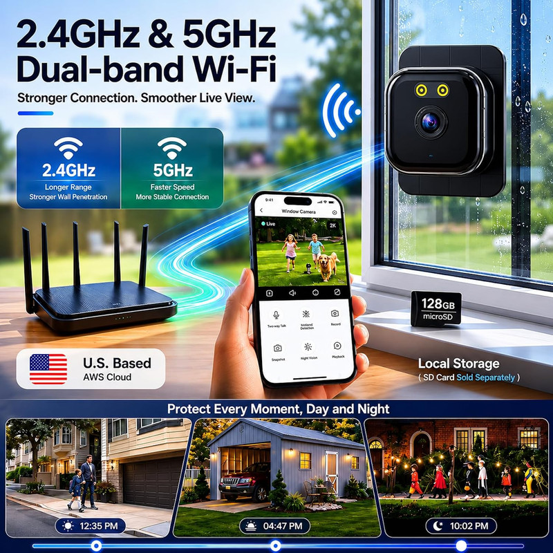 Window Camera 3MP 2K Indoor for Home Security, Color Night Vision - 4Pack | No D gallery