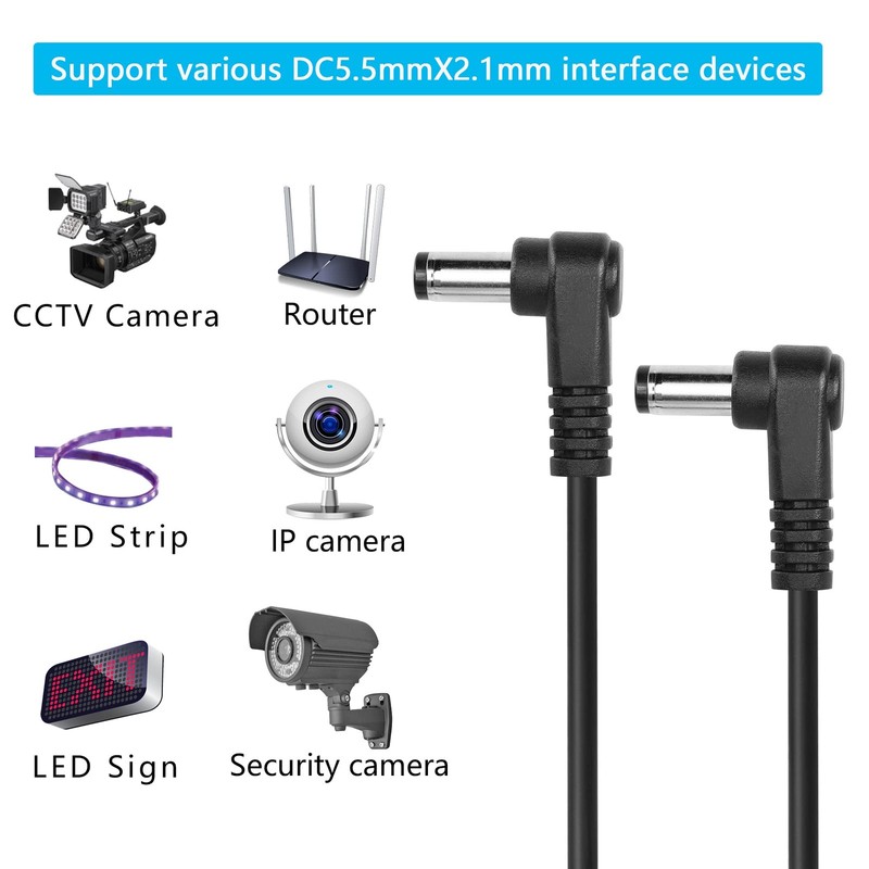 GINTOOYUN DC 5.5MM x 2.1MM 90 Degree Male to Plug Cable DC5521 Black gallery