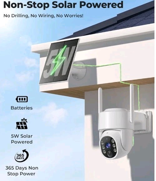 4MP Wireless Camera Solar Power PTZ Home Security w/ Siren Alarm & Flood Light gallery