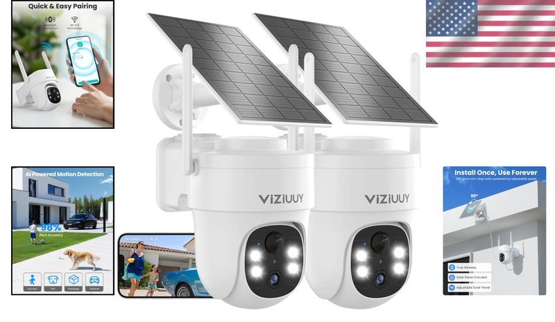 Wireless Outdoor Security Cameras 2 Pack Solar Powered 3MP HD Color Night Vision gallery