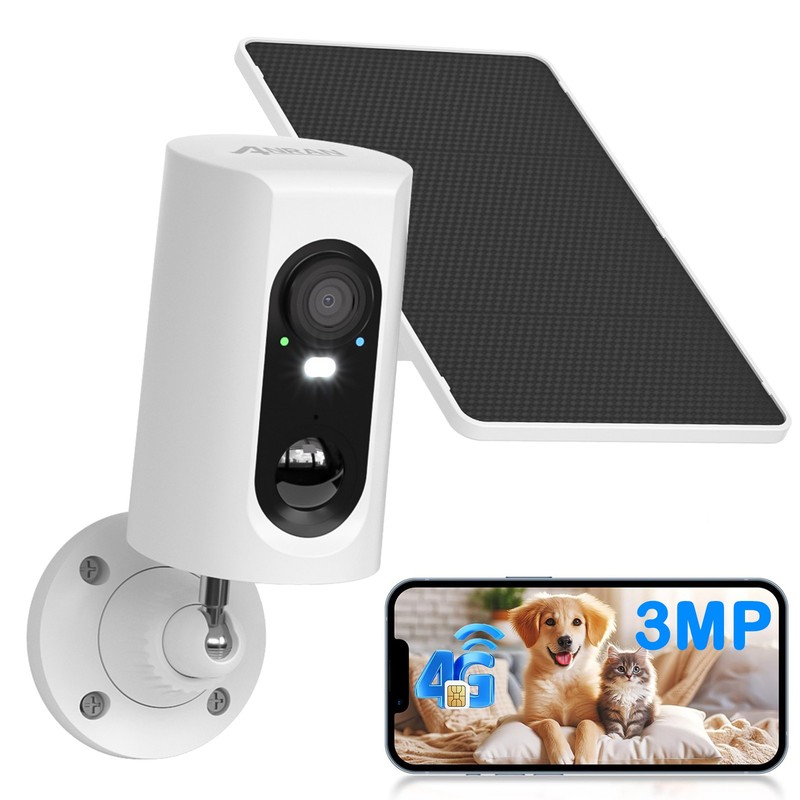 3MP 4G LTE Cellular Wireless Outdoor Security Camera Solar Battery Powered IP65