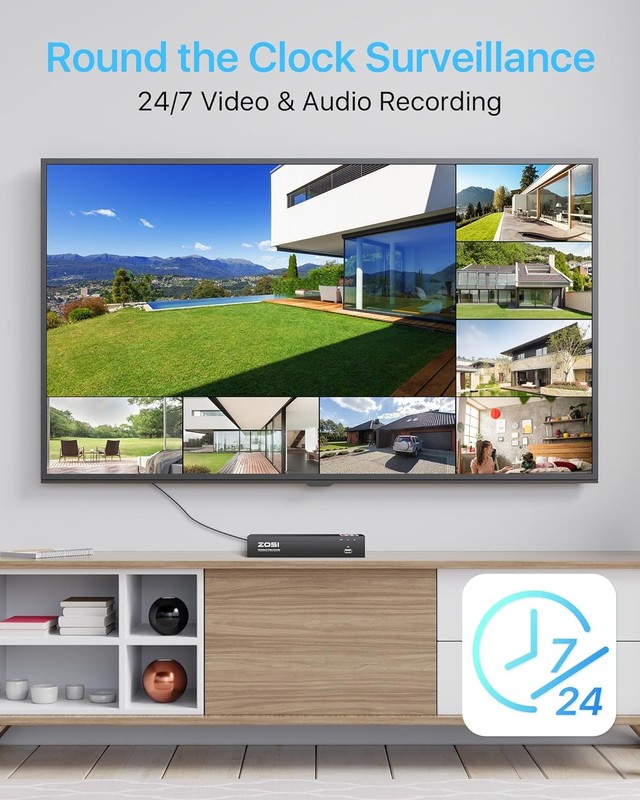 ZOSI 8CH 4K POE NVR 5MP Security IP Camera System AI Smart Detect 24/7 Audio 2TB gallery