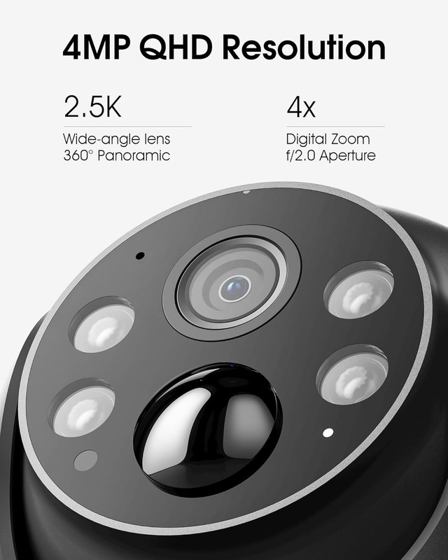 360° View Outdoor Solar Camera - 4MP HD, Motion Sensor, Dual-Band WiFi (2 Pack) gallery