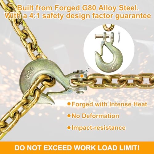 Cadena de seguridad para 3/8” × 3.3Ft Chain w/ Retainer & Hooks - 2 Pack Oro gallery