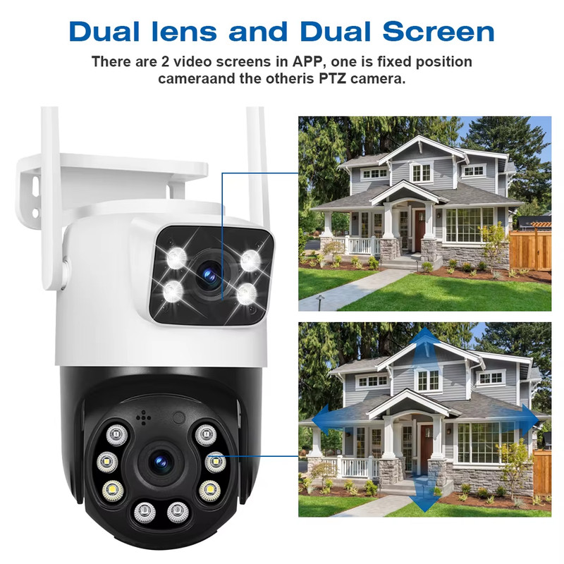 Dual Lens Wifi Camera Outdoor 4K 8MP PTZ Night Vision Dual Screen Human Detectio gallery