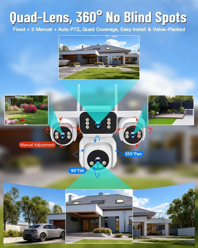 4 in 1 PTZ Security Camera 8MP Quad View 16X Zoom gallery