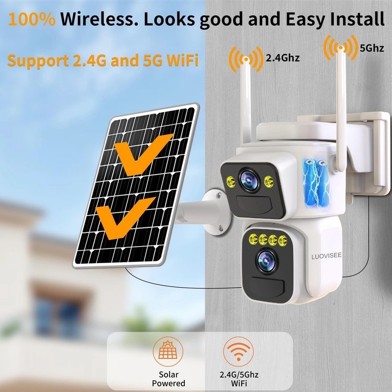 Wireless Solar Security Camera Outdoor Dual Lens PTZ Night Vision Weatherproof gallery
