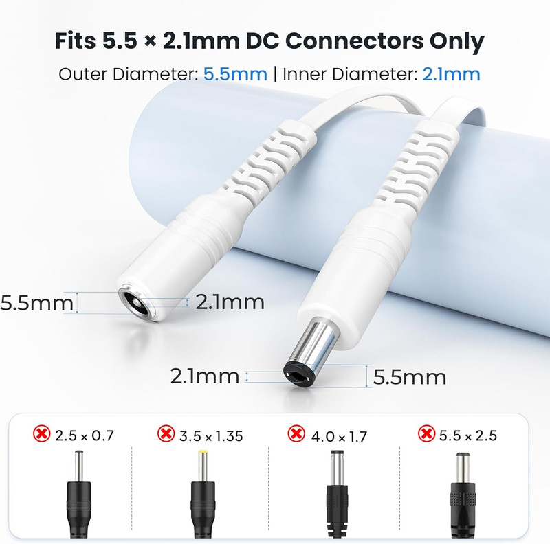 12V DC Extension Cable 30Ft 2Pack,Flat 5.5Mm X 2.1Mm 22 AWG Power Supply Extende gallery