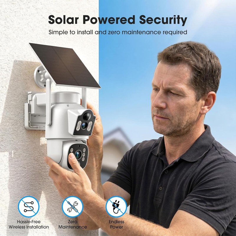 Solar Powered Wireless Camera System 4PC 2K Dual Lens Cam 10CH NVR 500GB Outdoor gallery