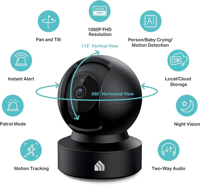 Pan/Tilt 1080p Indoor Camera with 2-Way Audio & Night Vision for Baby & Pet Care gallery