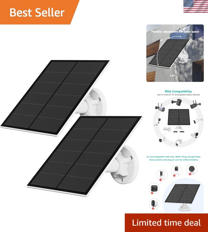 5W USB Solar Panels with 9.8ft Cable – Perfect for Rechargeable Security Systems