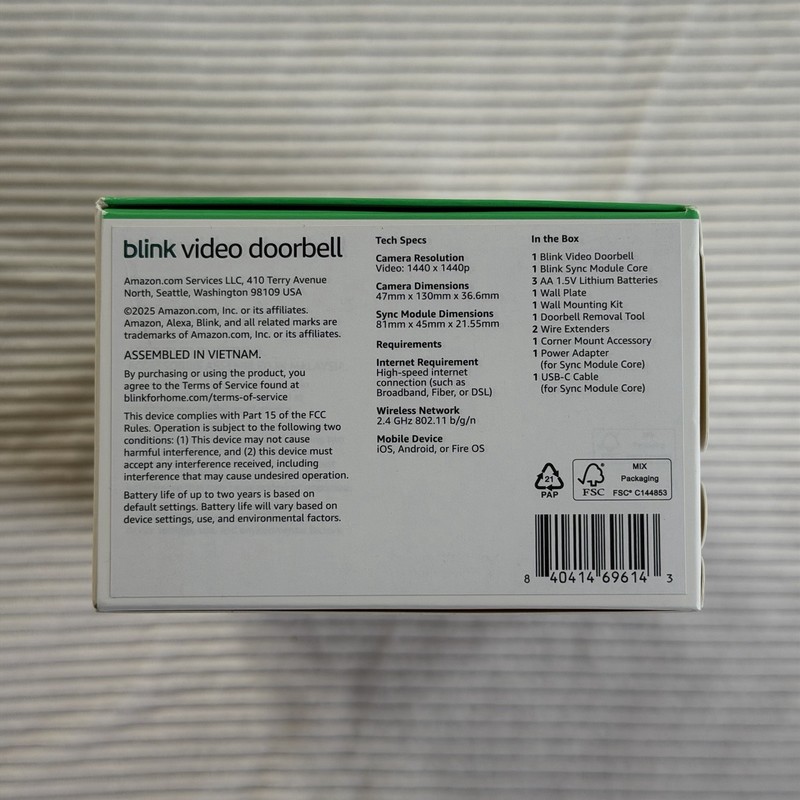 Blink Video Doorbell with Sync Module Core Battery Head-to-Toe HD View Black NIB gallery