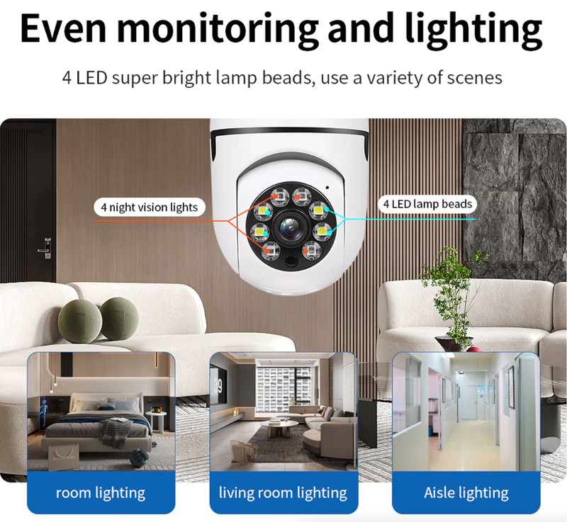 360° 1080P IP E27 Light Bulb Camera Wi-Fi IR Night Smart Home Wireless Security gallery