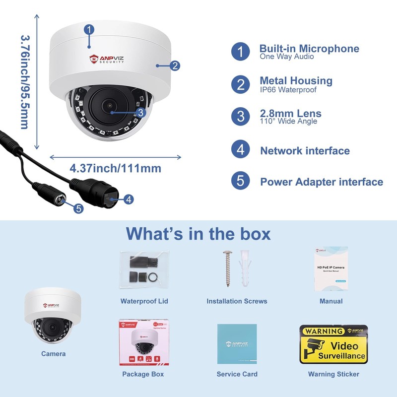5MP PoE IP Dome with Audio/Mic, 98ft IR Night Vision gallery