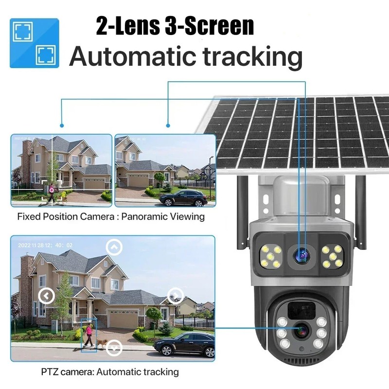 Dual Lens HD 1080P WiFi Solar Battery Home Security Camera Outdoor Wireless 9MP gallery