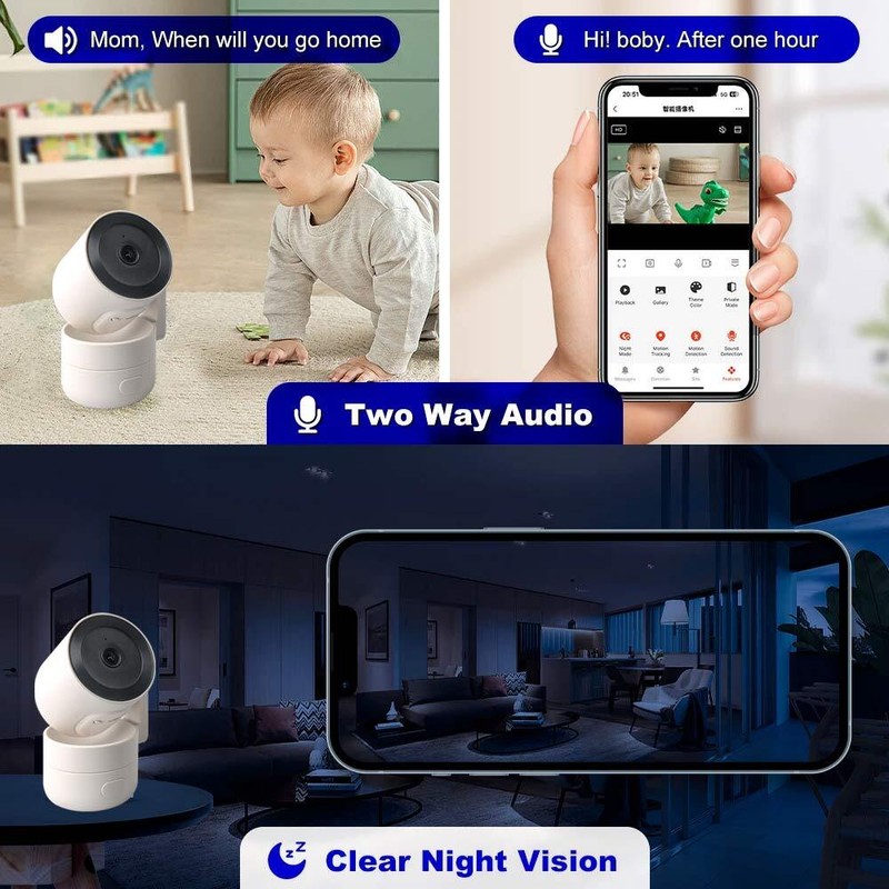 WiFi Smart Home Security Camera Night Vision CCTV 2-Way Audio PTZ Cam Monitor gallery