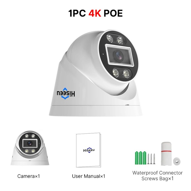 Hiseeu 8MP 4K POE IP Dome Camera Face Detection Two-Way Audio Night Vision gallery