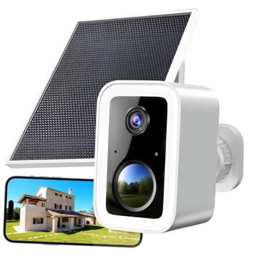 Security Camera Wireless Outdoor with Solar Panel, 1 Pack w/Solar Panel White
