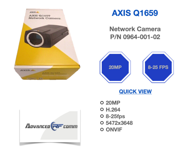 Axis Q1659 20MP Professional Network Camera – NEW P/N 0964-001-02