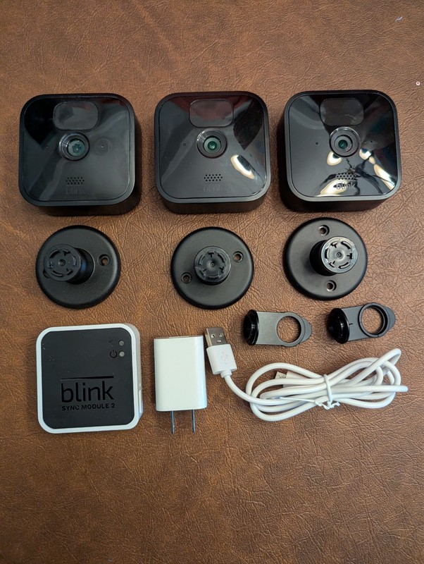 Blink Outdoor 3rd Gen Camera System (3) + Sync Module 2 – Tested – No Batteries