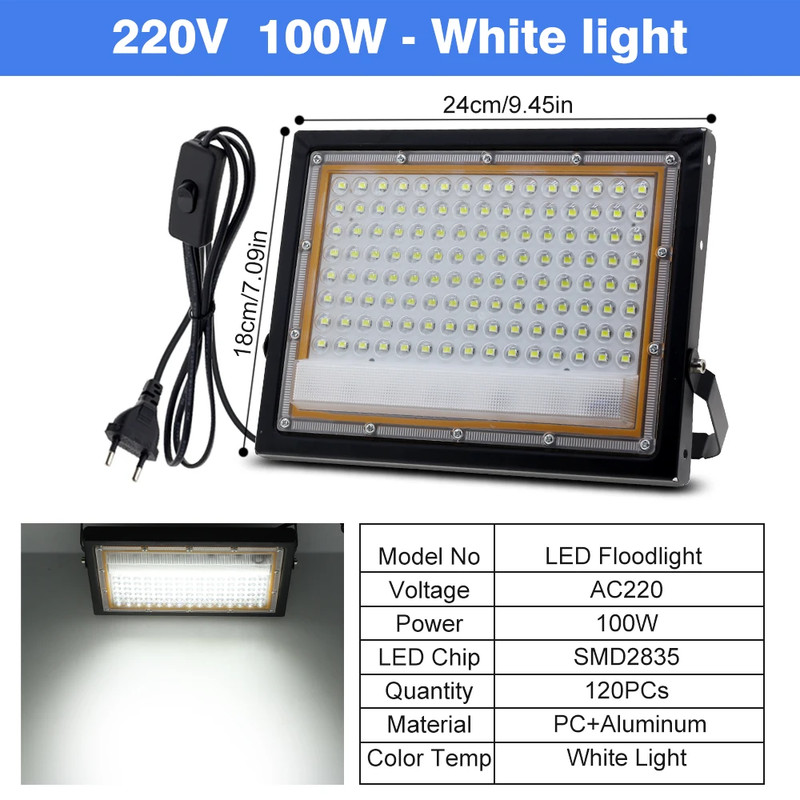 50W/100W LED Outdoor Floodlight with White Light/Warm Light/Rgb with Switch EU P gallery
