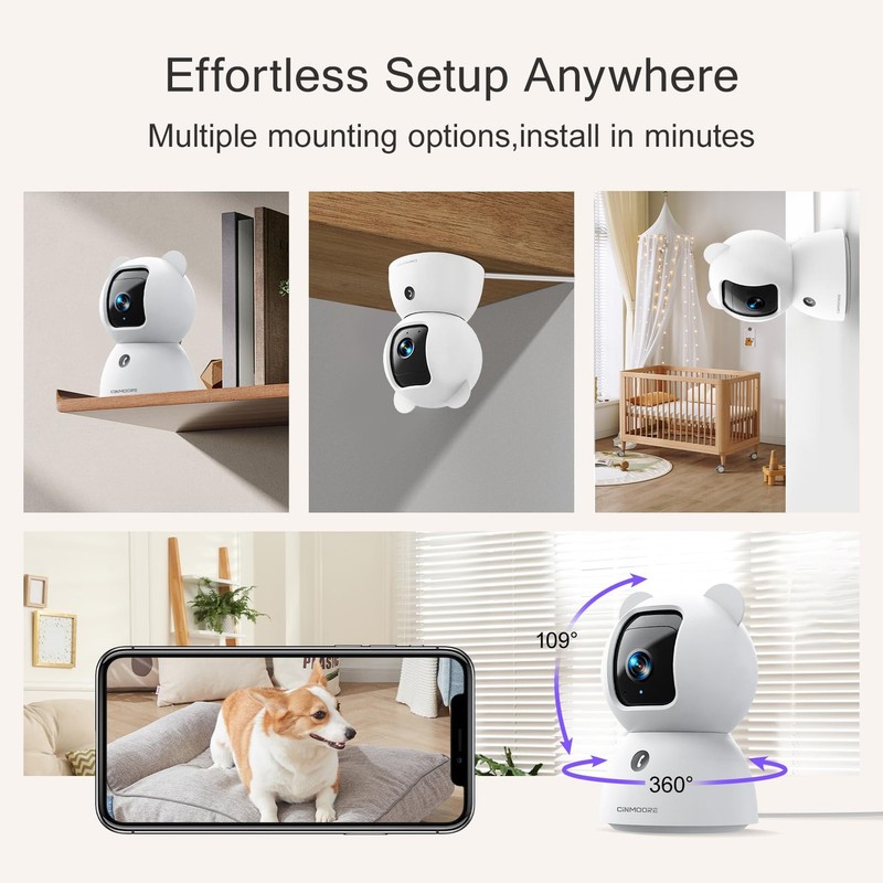 CINMOORE 2.5K Indoor Security Camera 4pack, Free AI Person/Pet/Cry Detection,... gallery