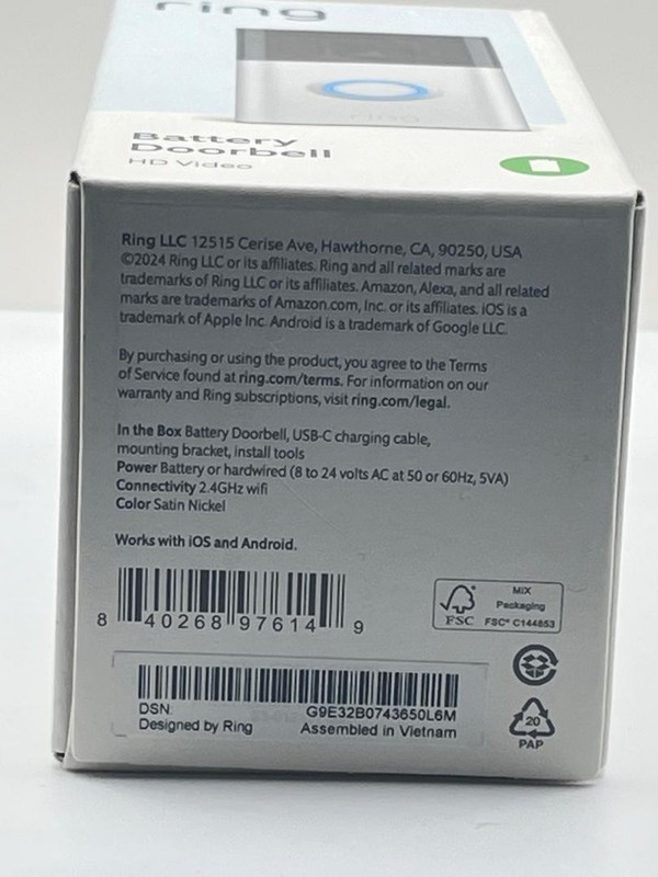 New- Sealed Ring Battery Doorbell HD Video Wireless Design Satin Nickel Color gallery