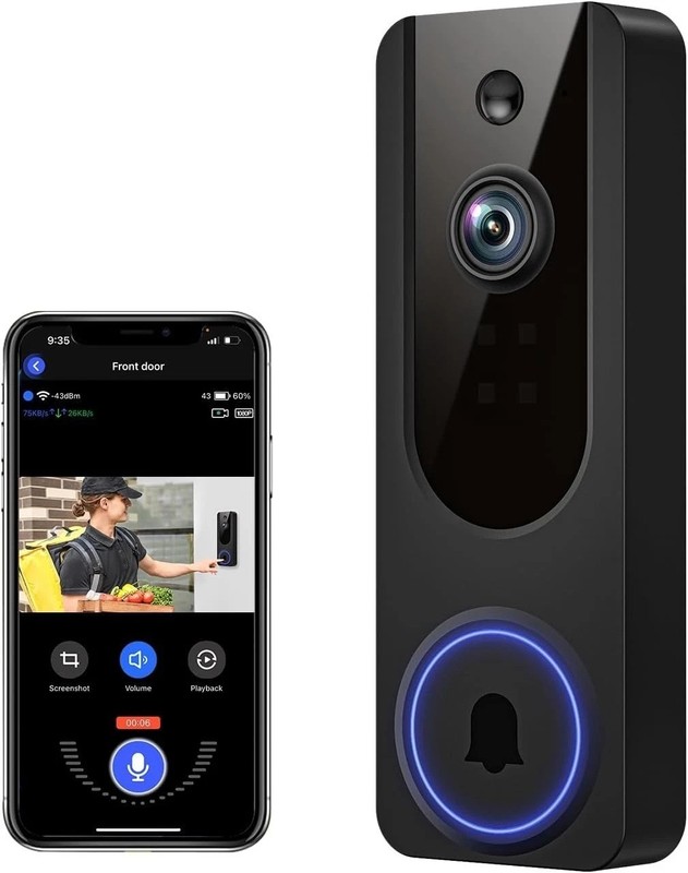 1080p Wireless WiFi Video Doorbell with AI Detection & Night Vision - Black gallery