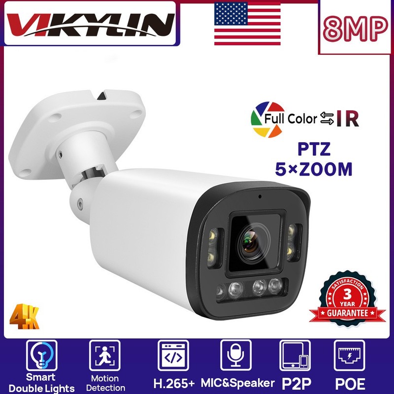 VIKYLIN Full Color+IR Bullet 5×ZOOM POE 8MP PTZ Security Camera Outdoor viewer