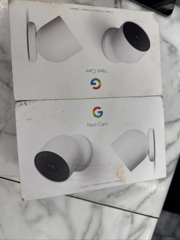 Google Nest Security Indoor Outdoor Cameras G3AL9 (Snow) 2-Pack with box gallery