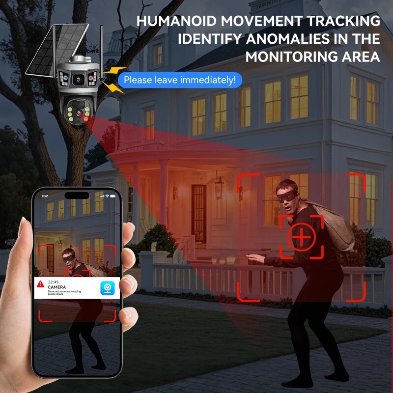6K 12MP Solar 4G Camera Dual Lens PTZ Human Tracking Security Waterproof Camera gallery