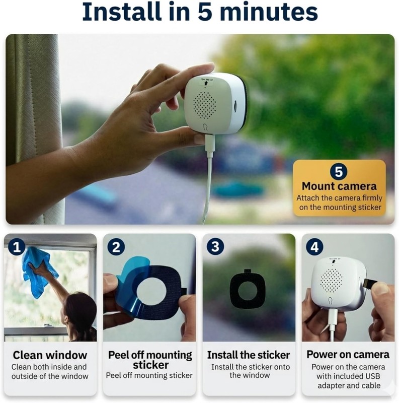 Indoor/Outdoor Window Camera 3MP 2K WiFi Security Motion Detection Night Vision gallery