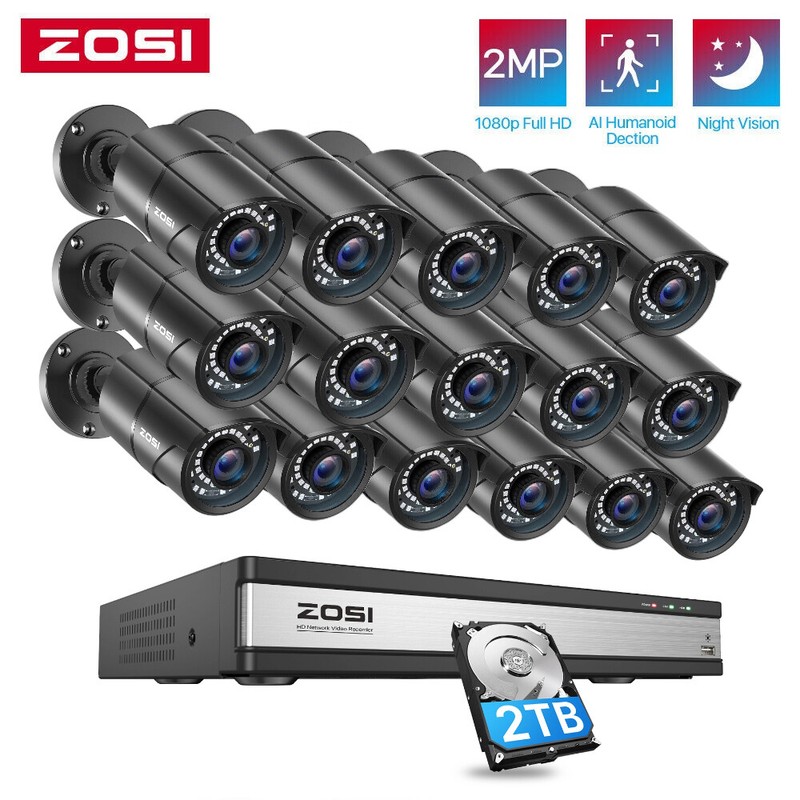 ZOSI 1080P Lite H.265+ 16CH Security Camera System with 2TB HDD Night Vision